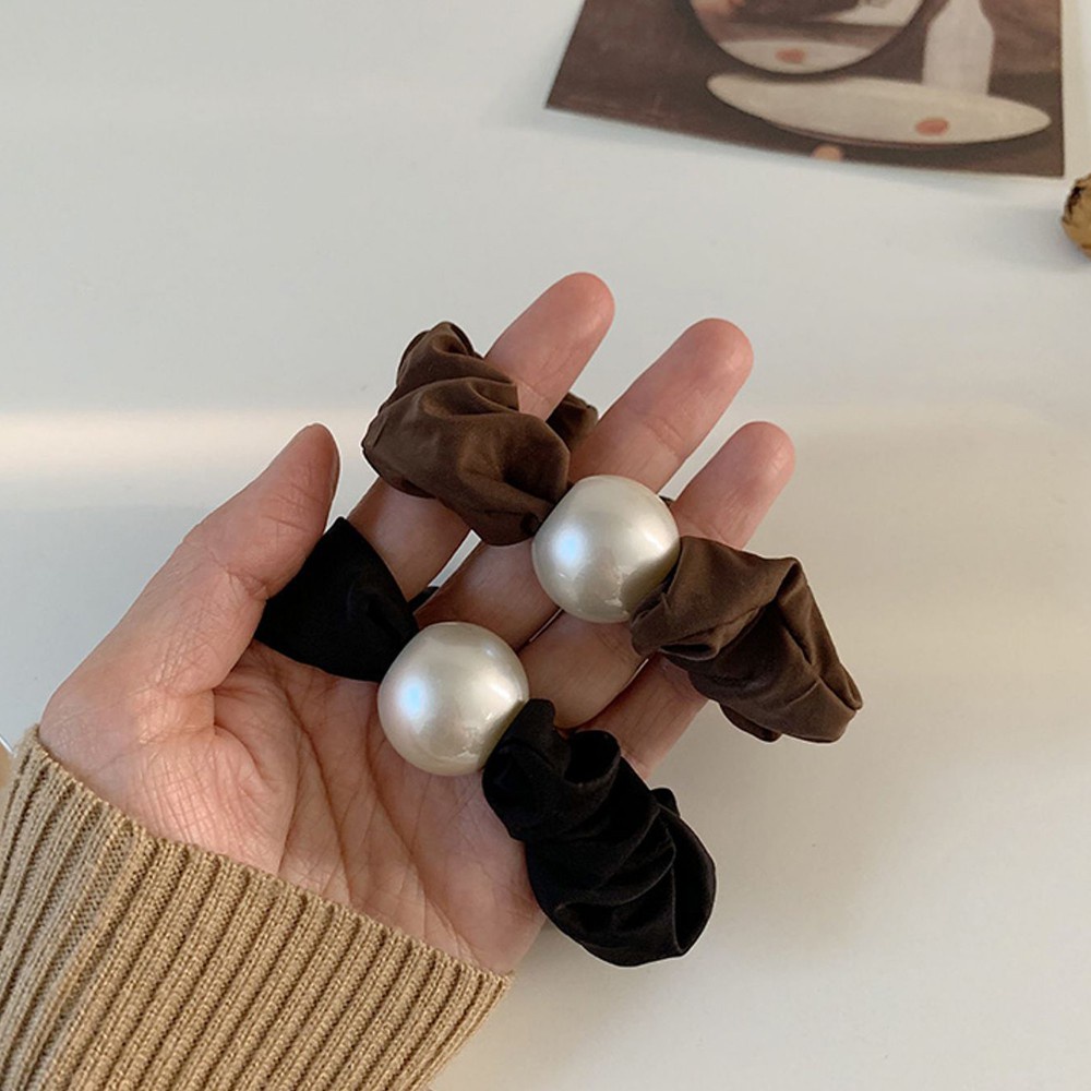 Dây Buộc Tóc Co Giãn Màu Trơn Đính Ngọc Trai Thời Trang Thu Đông Cho Nữ