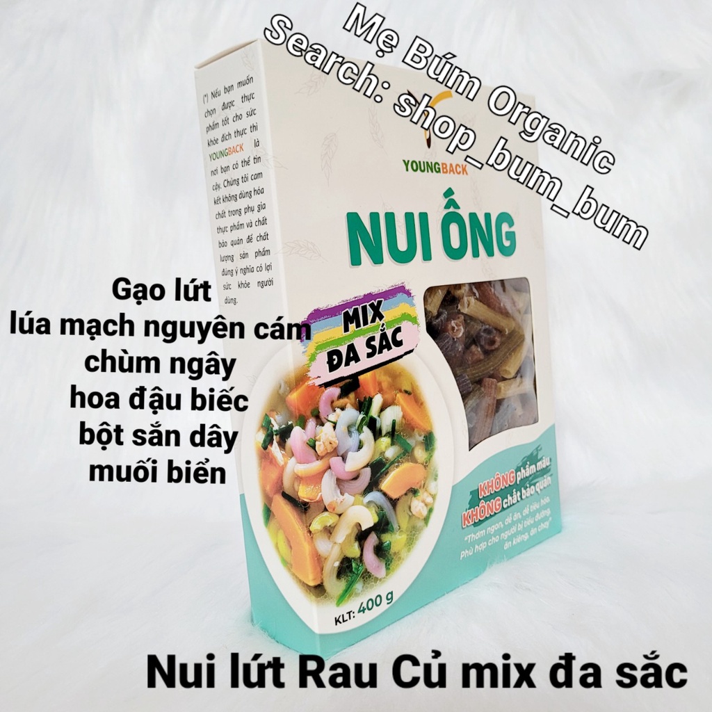 [HCM giao hỏa tốc] Combo 3 hộp nui gạo lứt rau củ mix đa sắc Youngback - 400g/hộp- Đẹp mắt và giàu dinh dưỡng