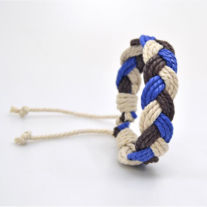 Vòng Tay Dây cotton Lanh Bện 3 Sợi Thủ Công Có Thể Điều Chỉnh Cho Nam Nữ