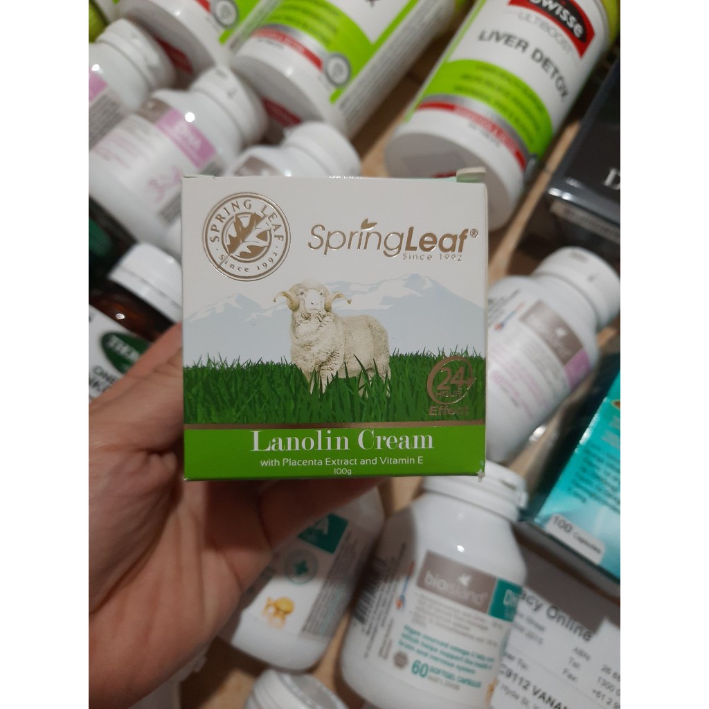 Kem dưỡng da chiết xuất nhau thai cừu và vitamin E Spring Leaf Lanolin Cream with Placenta Extracts and Vitamin E 100g