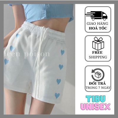 Quần đùi nữ mặc nhà sọc viền tim TIBU, quần short ngắn cạp chun phong cách Ulzzang