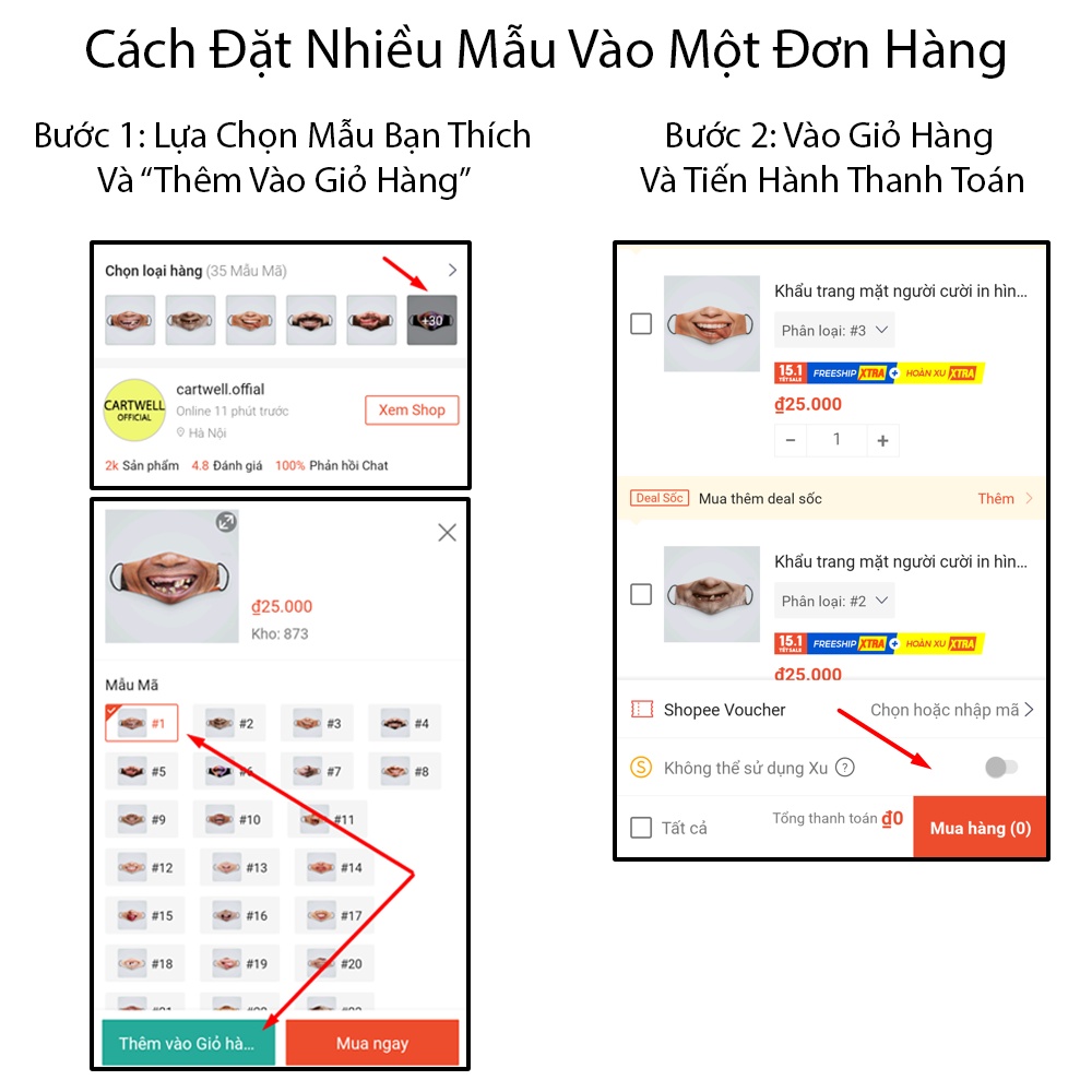 Khẩu trang mặt người cười in hình miệng hài hước vui nhộn troll dị _2350 CARTWELL chất liệu vải mềm 2 lớp phòng dịch