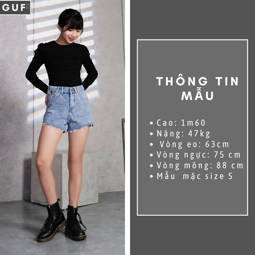 Quần Short Jean Nữ Thương Hiệu GUF Trơn Màu Xanh Chất Bò Cao Cấp Cạp Cao Dáng Rộng Chữ A | BigBuy360 - bigbuy360.vn