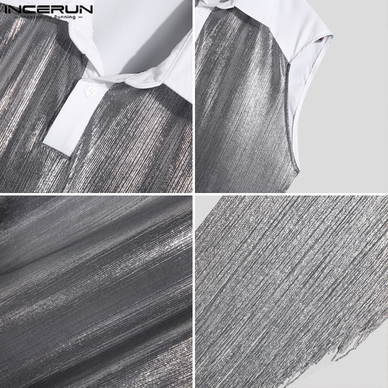 Áo sơ mi INCERUN sát nách phối tua rua lấp lánh cá tính tùy chọn màu sắc cho nam