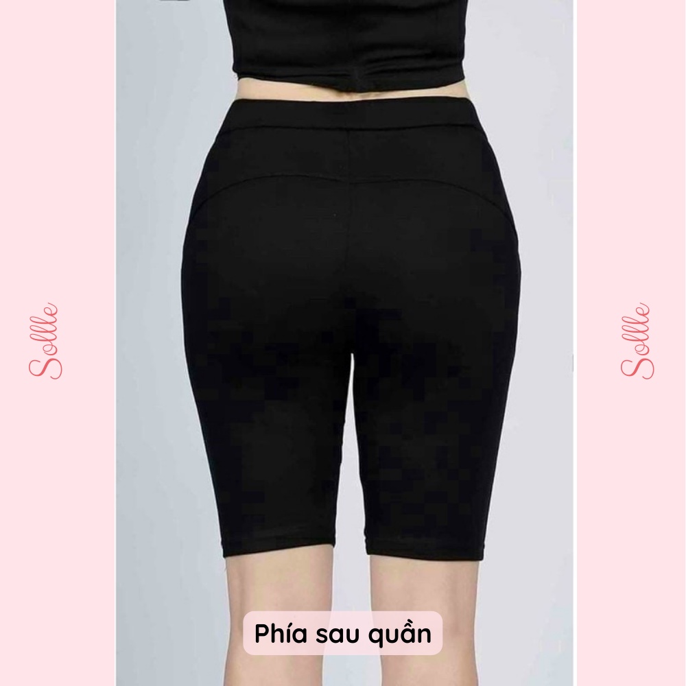 Quần legging nữ lửng đùi ngố vải thun cao cấp biker đồ mặc nhà dáng ôm nâng mông tập gym Sollle
