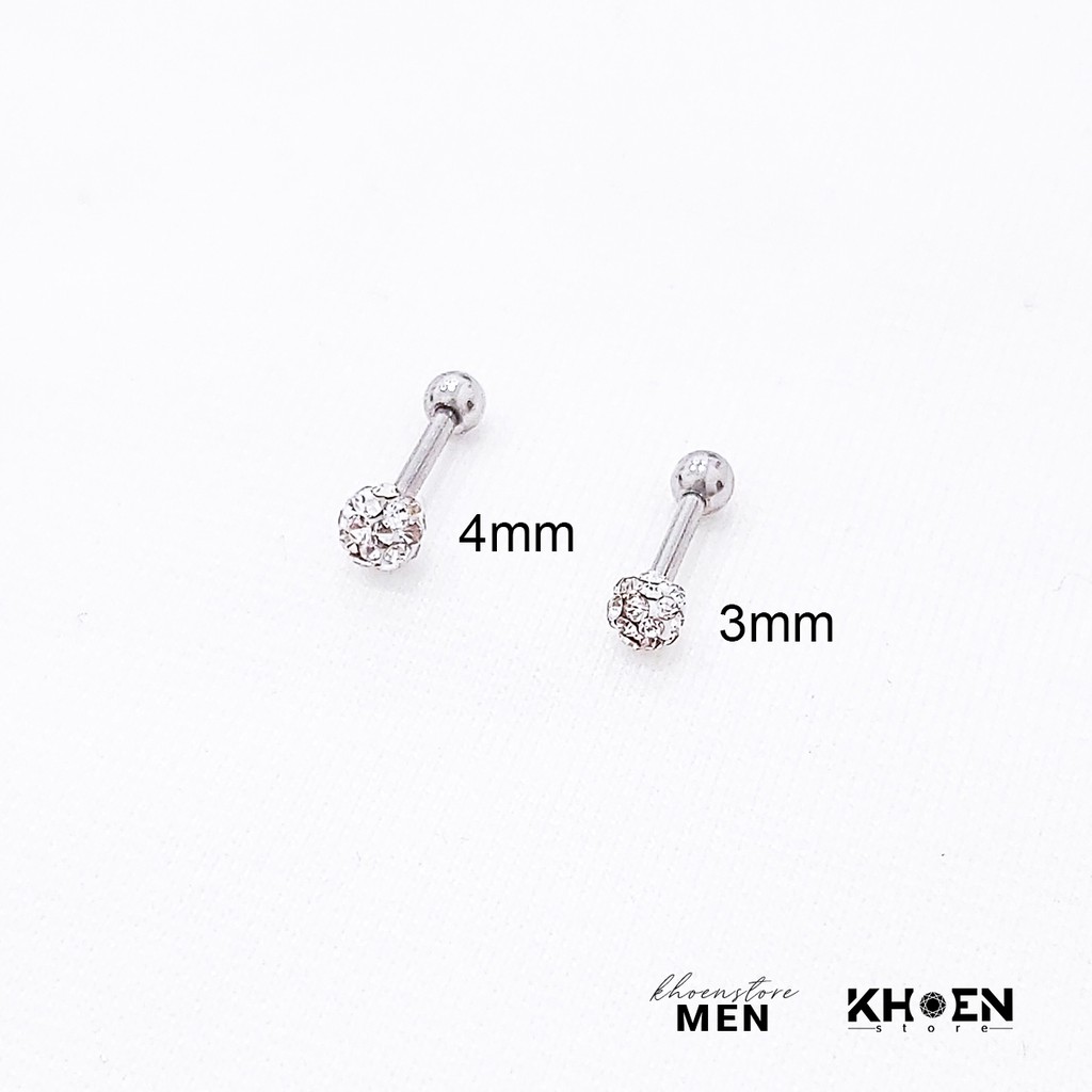 (1 Chiếc) Khuyên tai Bi đính đá 3mm và 4mm - Khoen Store