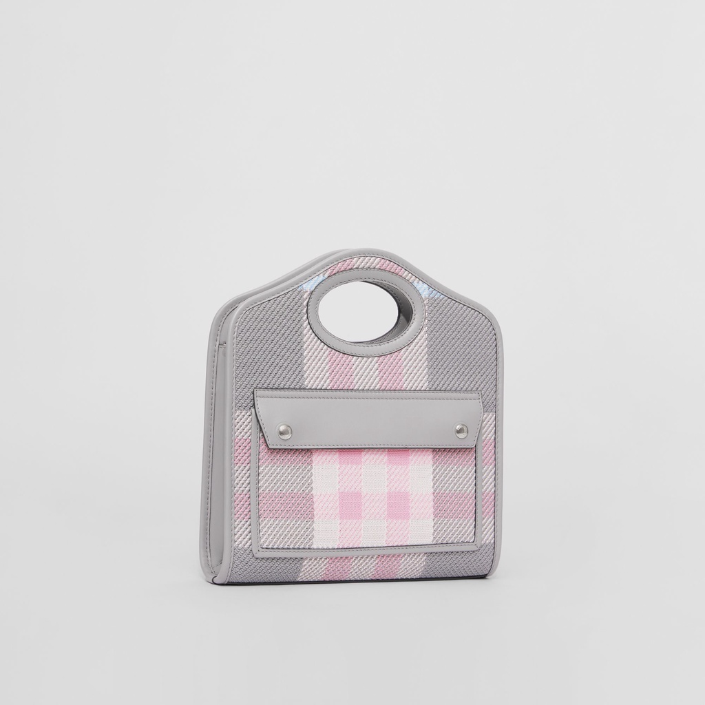 BURBERRY Mini Knitted Check and Leather Pocket Bag