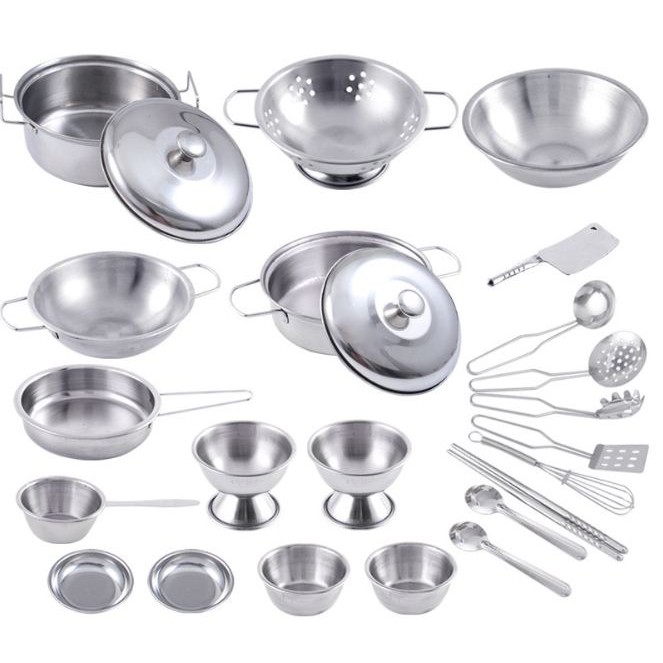 Đồ chơi đóng vai - Bộ nấu ăn - Set đồ chơi nấu ăn inox cho bé