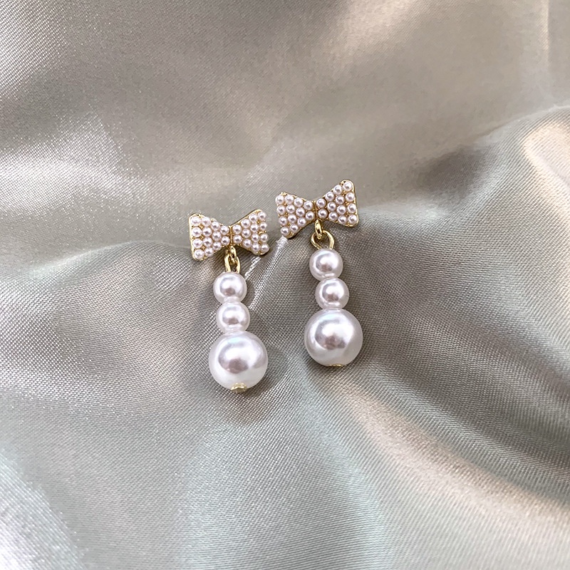 Bông Tai Hình Nơ Đính Hạt Ngọc Trai Đơn Giản Thời Trang Cao Cấp