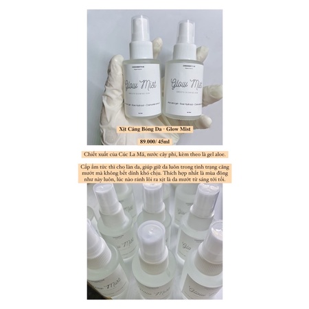 Xịt  giữ cho da mặt căng bóng Glow Mist, cấp ẩm tức thì cho làn da, mỹ phẩm handmade