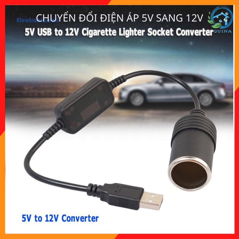 Bộ Chuyển Đổi Cổng Sạc USB 5V Sang Tẩu Sạc Ô Tô 12V Quina QN016