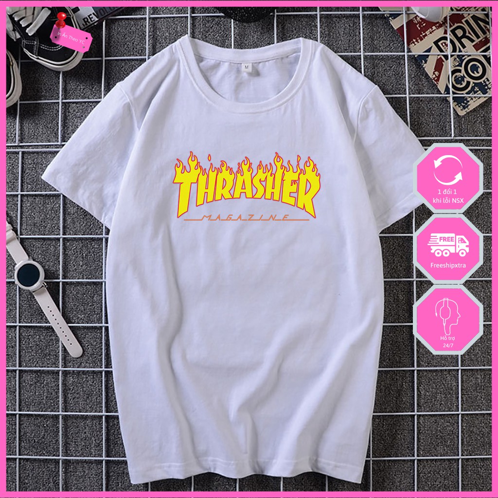 Áo thun nam nữ unisex ngắn tay không cổ đẹp THRASHER (Nhận in áo thun theo yêu cầu)
