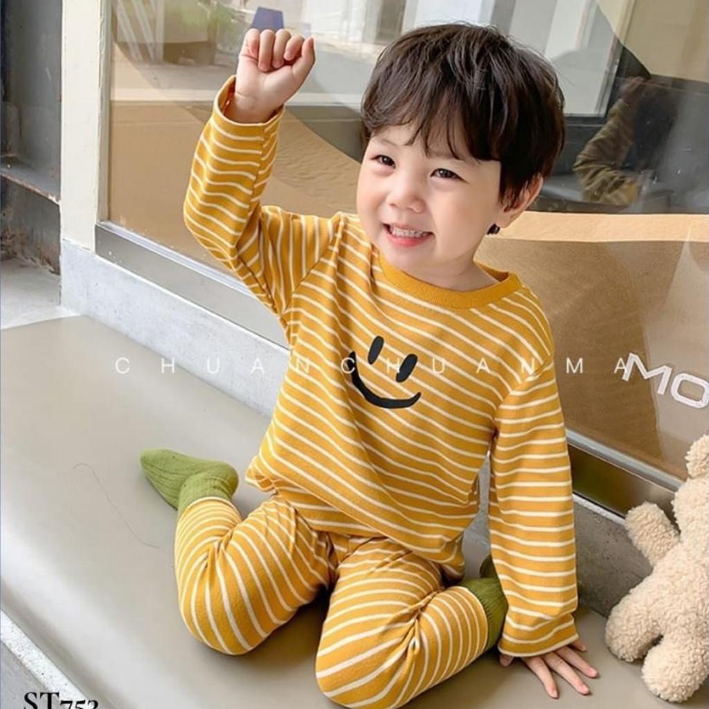 Bộ Cotton Dài Tay Cho Bé 💖 Bộ Thu Đông Dài Tay Minky Mom SỌC CƯỜI Cho Bé Trai Bé Gái