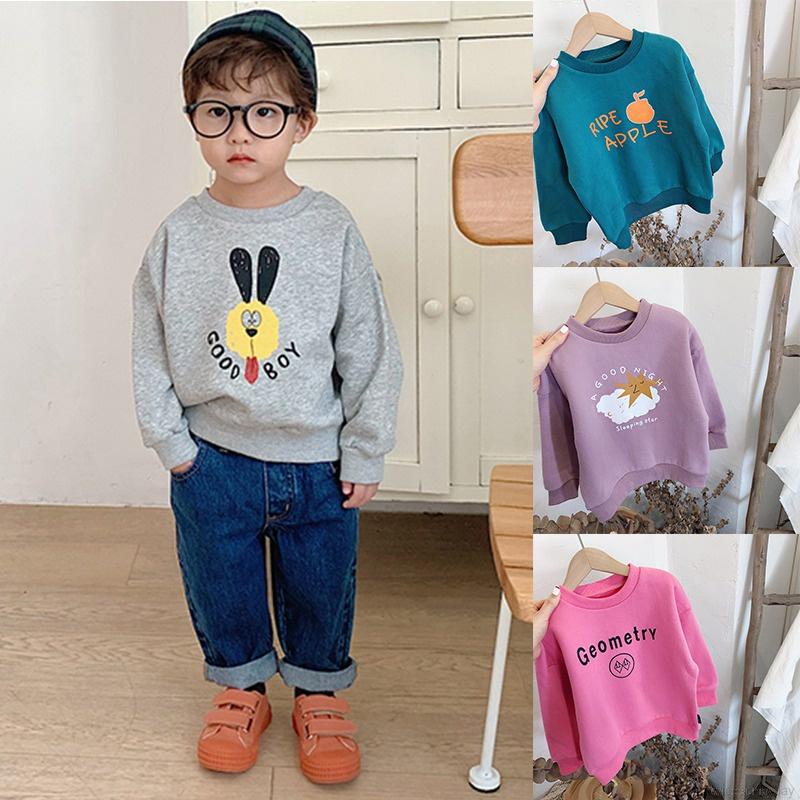 Áo nỉ dài tay cổ tròn in hình hoạt hình phong cách Hàn Quốc cho bé