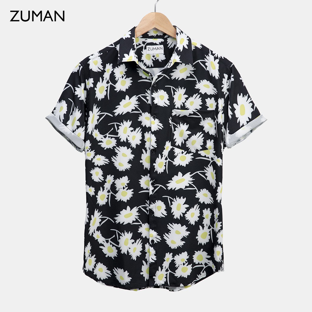 Áo sơ mi nam họa tiết Chrysanthemum Patterned Shirt ASM118  ZUMAN  chất lụa vân chéo, form suông, thoáng mát