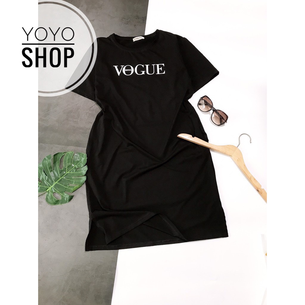 Đầm Bigsize Dáng Suông Thun Thái Cao Cấp Cổ Tròn Có Túi Xẻ Tà Form Từ 50-75kg VOGUE MÀU ĐEN