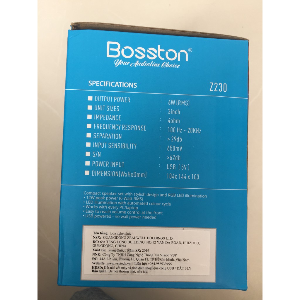 Loa vi tính 2.0 Bosston Z230 Led RGB âm thanh vượt trội âm bass khõe công suất 12W