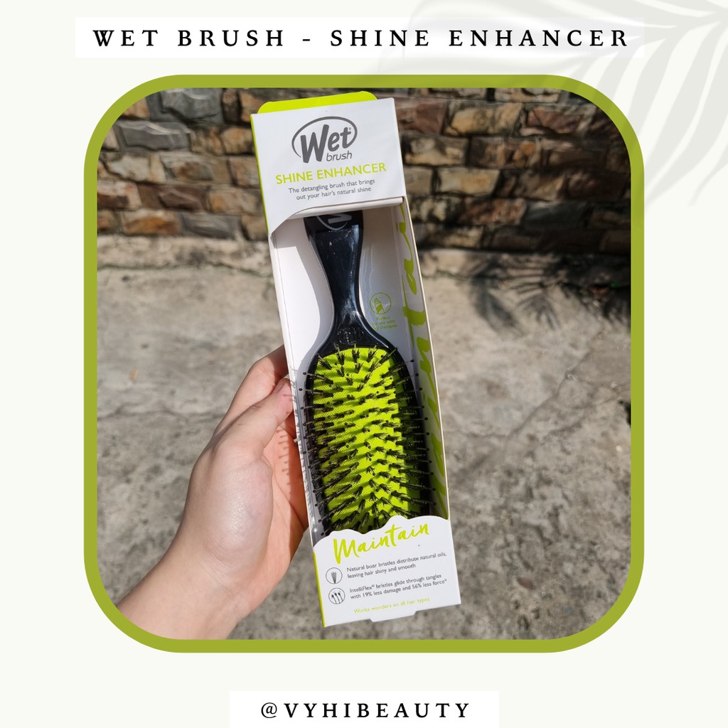 Lược Wet Brush Shine Enhancer lông lợn rừng giúp bóng tóc, giảm rụng, gỡ rối