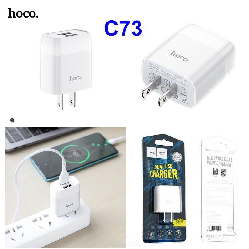 Củ sạc 🔥FREESHIP50K🔥 Hoco C73 - 2 cổng cho Iphone, Samsung, Huawei,.. - chính hãng