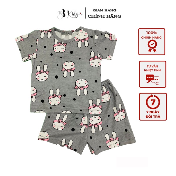BB Kids Bộ Cotton Ngắn Tay Màu Ghi Cho Bé Gái