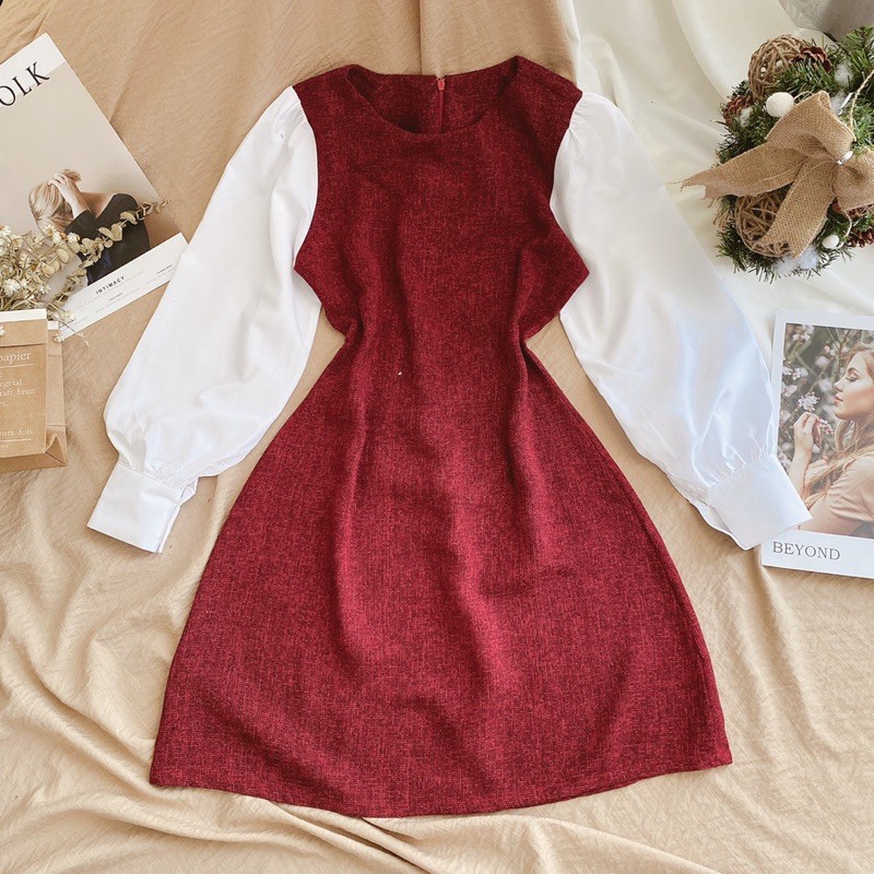 SIÊU XINH ĐẦM ĐỎ PHỐI TAY TRẮNG BAO ĐẸP | BigBuy360 - bigbuy360.vn