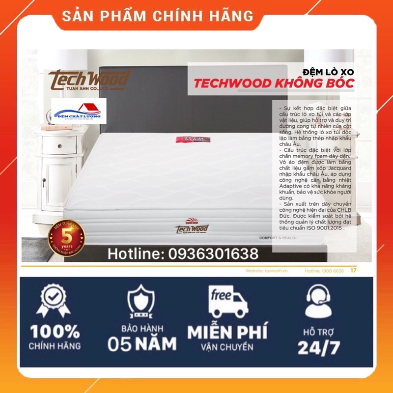 Đệm lò xo Techwood không bóc ( hàng chính hãng, BH 5 năm, rẻ nhất shopee)