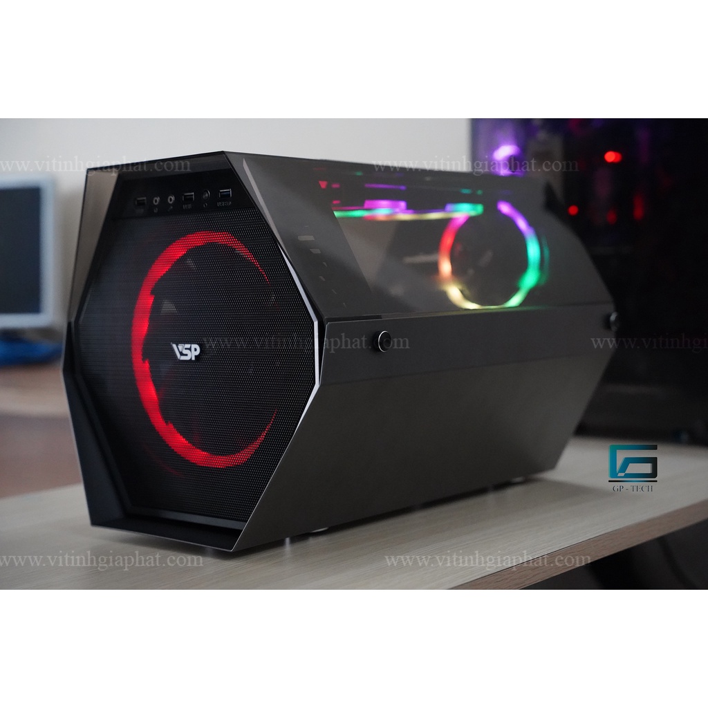 Vỏ case gaming es7 kèm 2 fan - Trắng, Đen