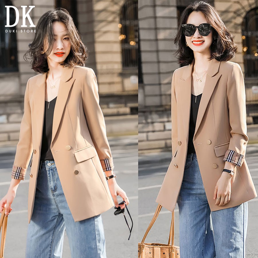 Áo Vest Nữ Blazer 2 lớp màu kem (video và ảnh chụp thật) kiểu dáng dài Hàn Quốc - DUKI STORE