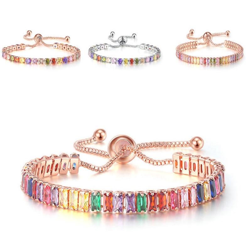 Vòng Tay Đính Đá Zircon Nhiều Màu Sắc Có Thể Điều Chỉnh Cho Nữ