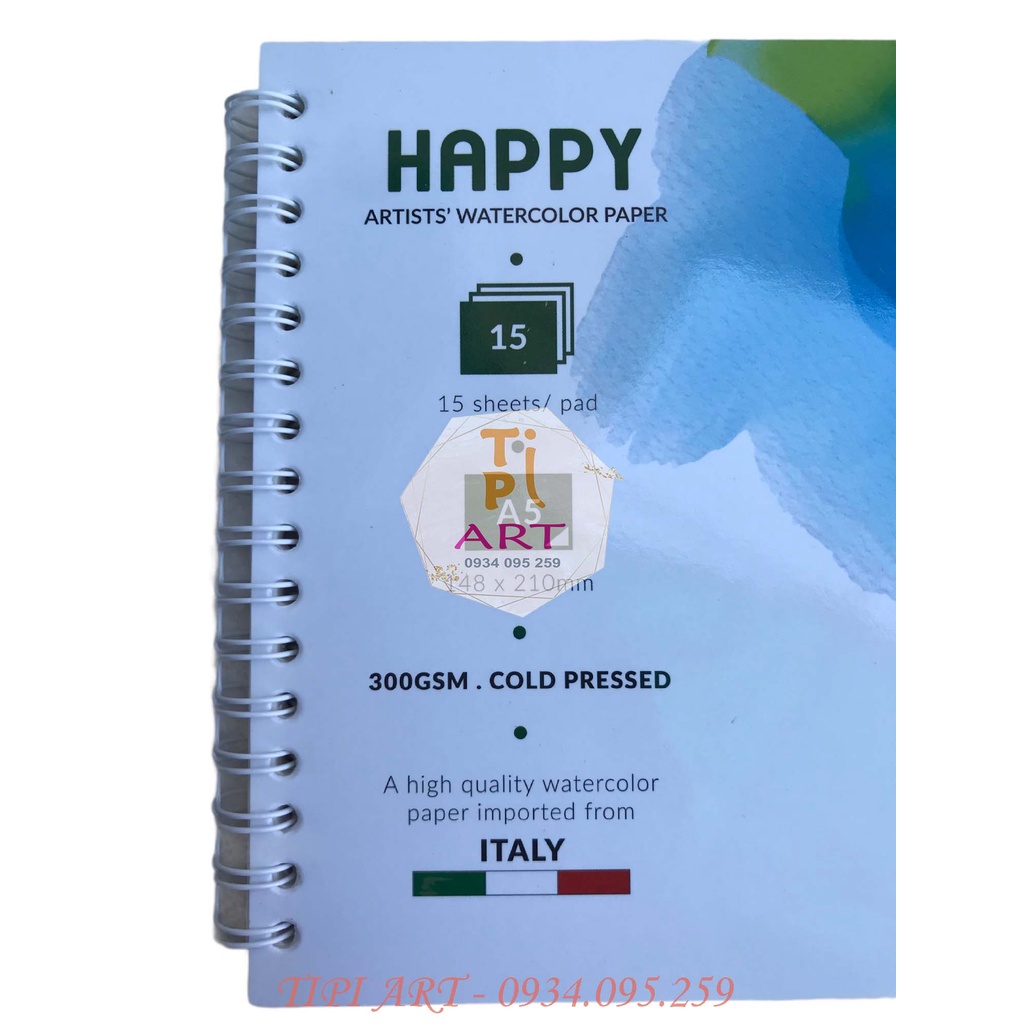 Sổ vẽ màu nước HAPPY Acquerello gáy Lò Xo 300gsm 15 tờ