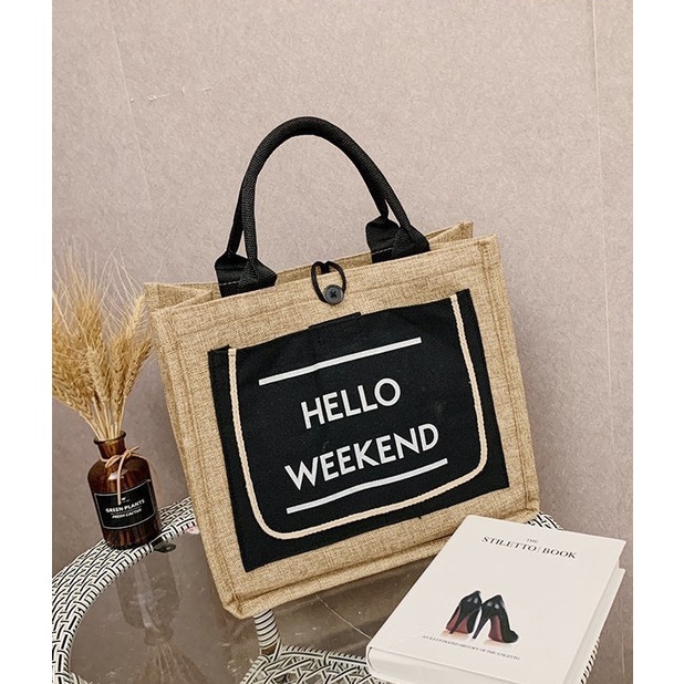 Túi cói hello weekend đi biển đi du lịch