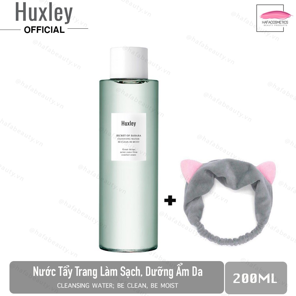 Nước tẩy trang Huxley Cleansing Water ; Be Clean Be Moist 200ml + tặng 1 Băng đô tai mèo xinh xắn (ngẫu nhiên)