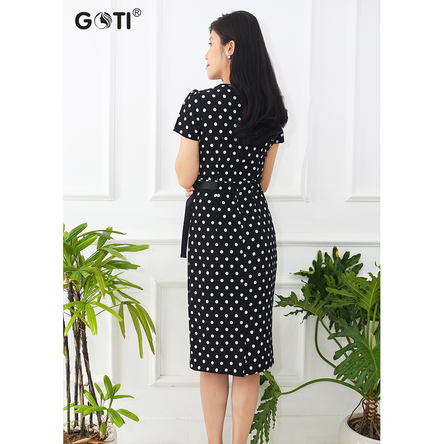 [GOTI - Có Hình Thật - Siêu Chất] Đầm Ôm Công Sở Nữ Dạng Phối Viền Ruy Băng Hoạ Tiết Chấm Bi 3046