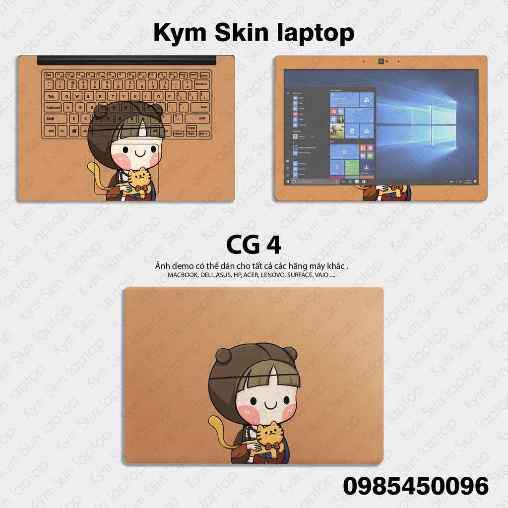 Bộ Skin Dán 3 Mặt Laptop Mẫu AVT Đơn Nữ - Miếng Dán Skin Chống Trầy Xước In Hình - Đã Cắt Sẵn Theo Kích Thước Từng Máy