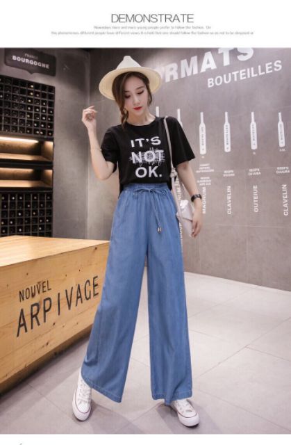 Quần ống rộng - Quần jeans ống rộng lưng thun A021 - quần nữ ống suông _ shop Thảo Tiên