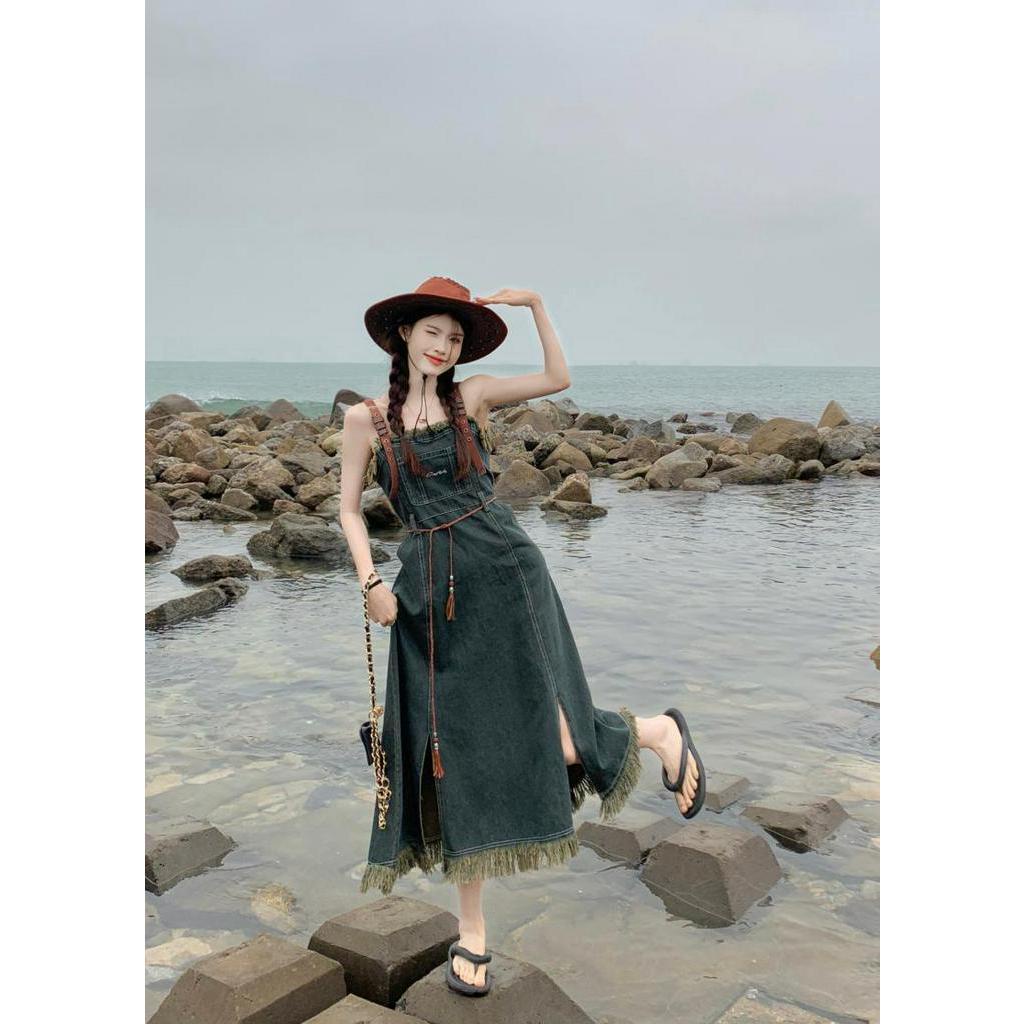 Đầm Denim Hai Dây Phong Cách Retro Mỹ 62214