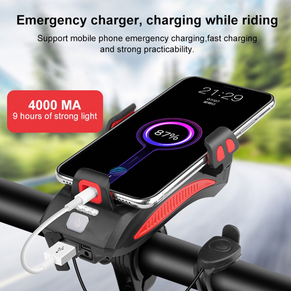 Đèn pha xe đạp 4 trong 1 2000/4000 MAh kèm giá đỡ điện thoại