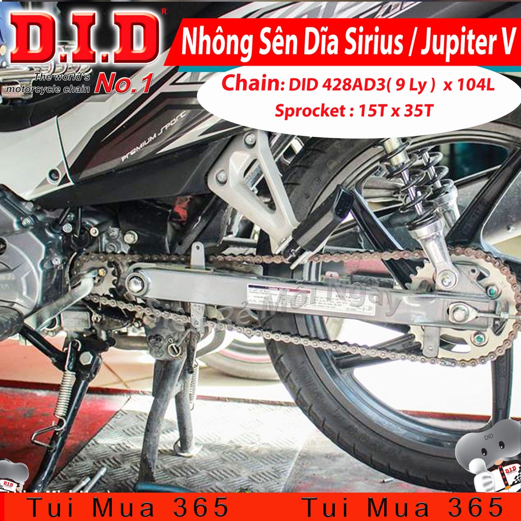 Nhông sên dĩa DID Yamaha Sirius Xăng Cơ, Jupiter V – Sên đen 9ly DID AD3