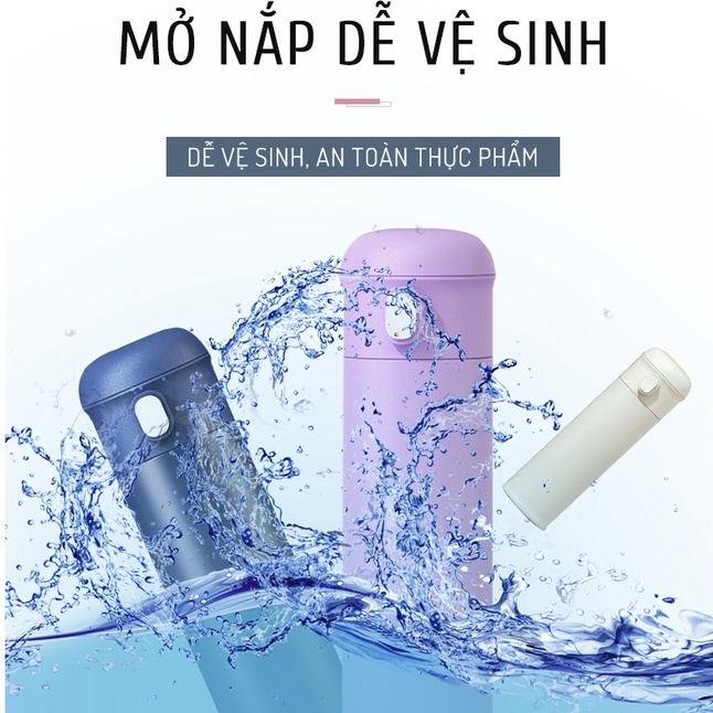 Bình giữ nhiệt lạnh 450ml June Nice có nút bấm vòi mút tiện lợi lõi inox 316, thiết kế sang trọng đa màu sắc
