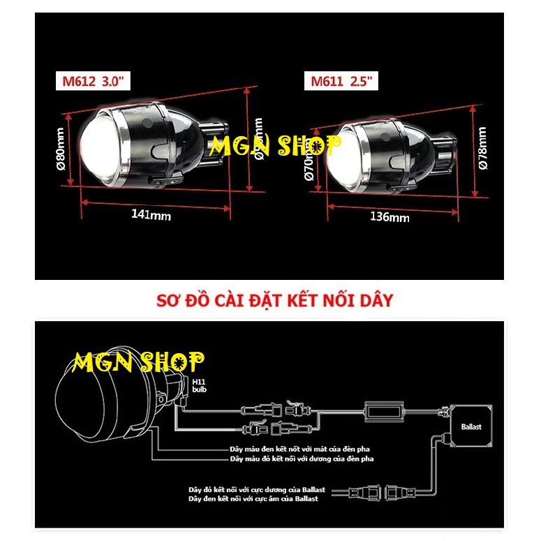 [Bộ 02 đèn] [Bi Xenon] [đèn gầm sương mù H11] [2 chế độ cos pha] [12V 55W] [2.5 / 3.0 inch] dành cho ô tô