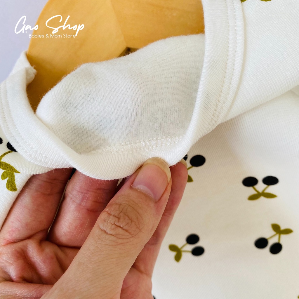 Bộ thu đông dài tay cotton trắng in hình cherry mềm mịn cho bé gái