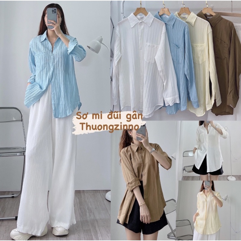 [Ảnh thật/Video] [Ảnh thật/Video] Áo sơ mi đũi gân form to rộng Hàn Xẻng Áo sơ mi mềm mịn siêu mát