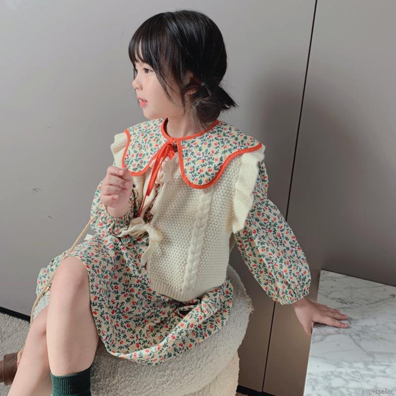 Đầm dài tay in hoa phong cách hàn quốc dành cho bé gái