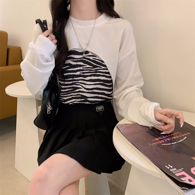 【ZHELIHANGFEI】Áo Thun Sweater Tay Dài In Họa Tiết Da Báo Quyến Rũ Tw
