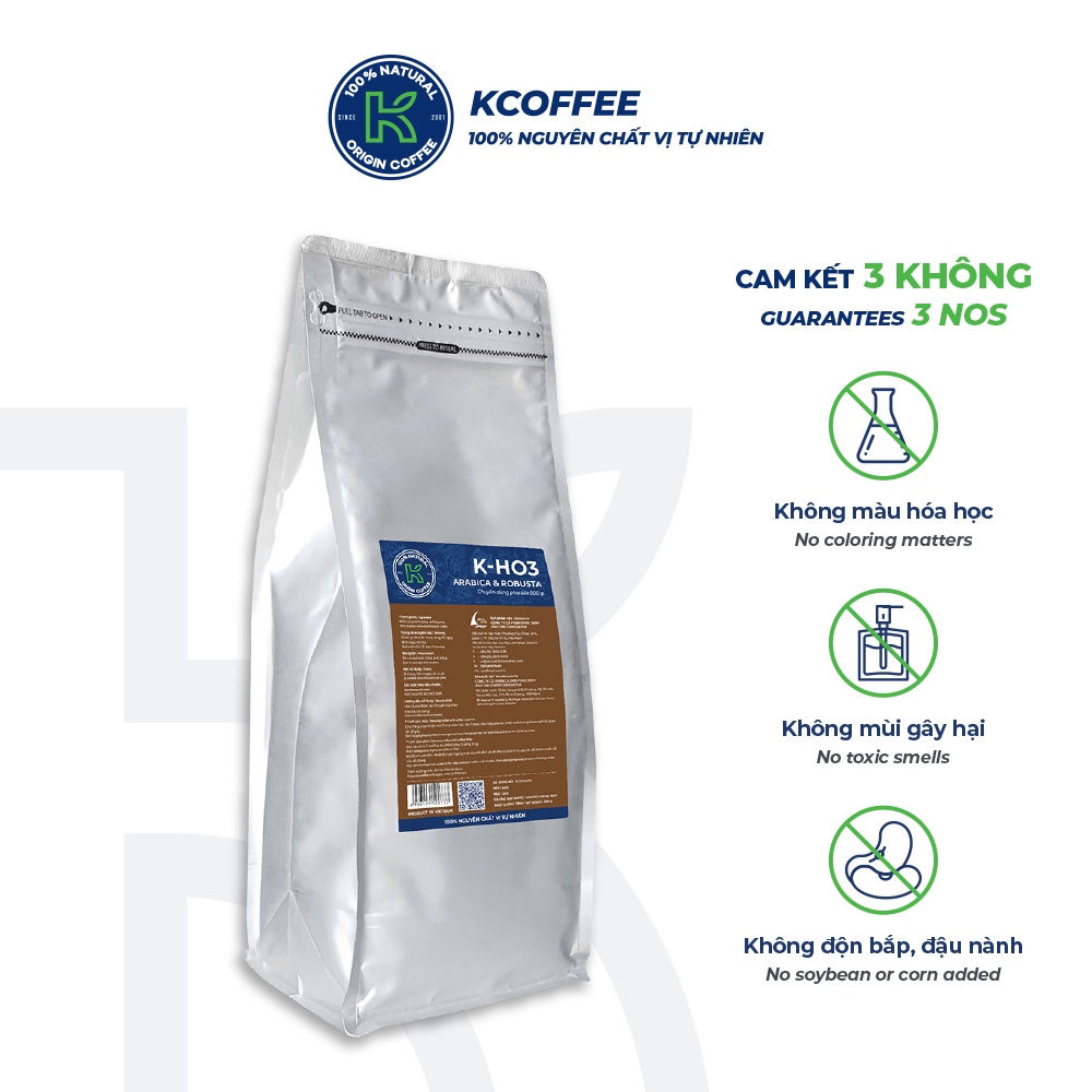 Cà phê nguyên chất xuất khẩu KHO3 1000g thương hiệu KCOFFEE