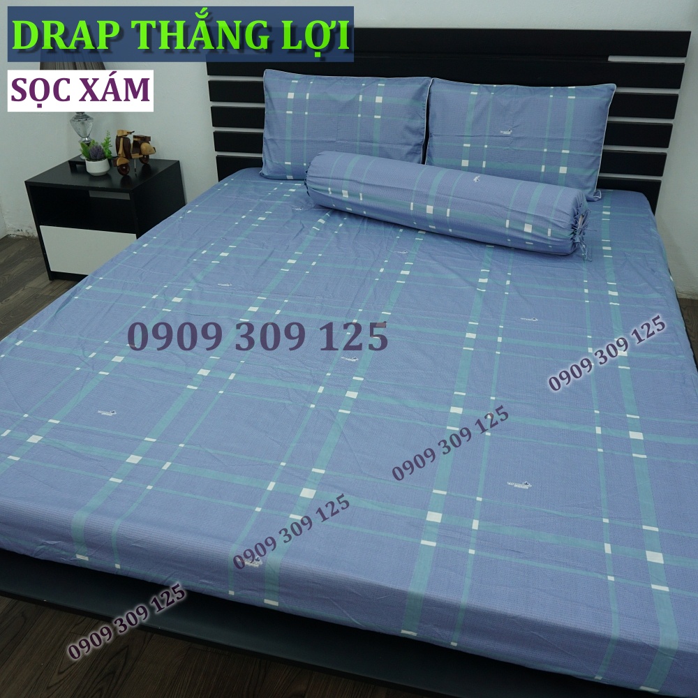bộ ga cotton Thắng Lợi, ga giường chính hãng ( 4 món ) mẫu SỌC XÁM