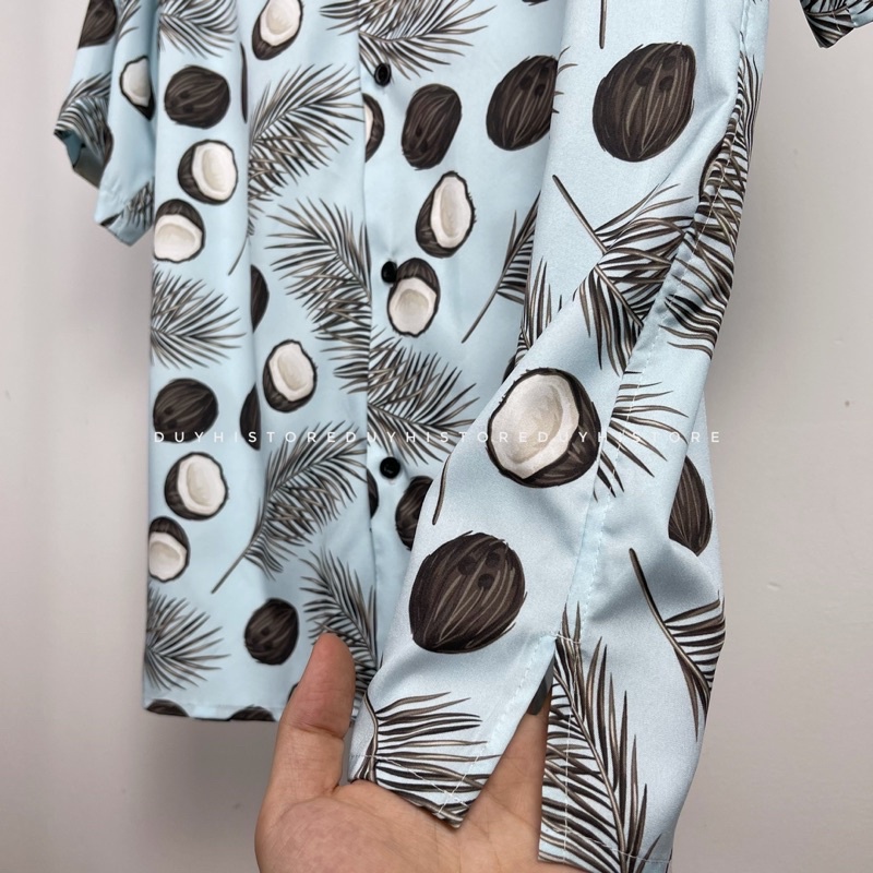 Áo sơ mi cộc tay unisex form rộng họa tiết DỪA XANH cho nam nữ | DUYHI