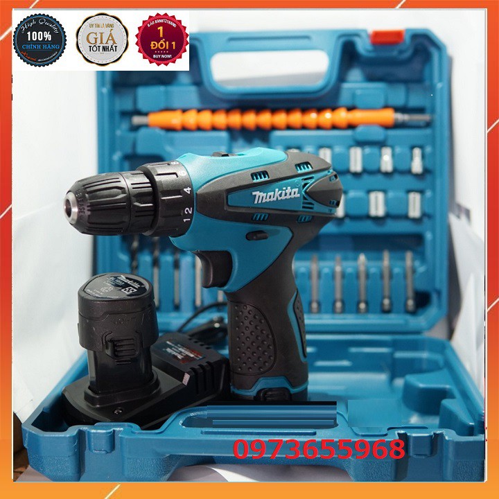 máy khoan pin makita 12V 🔥 NHỎ GỌN, SIÊU BỀN 🔥  kèm 24 phụ kiện tiện dụng