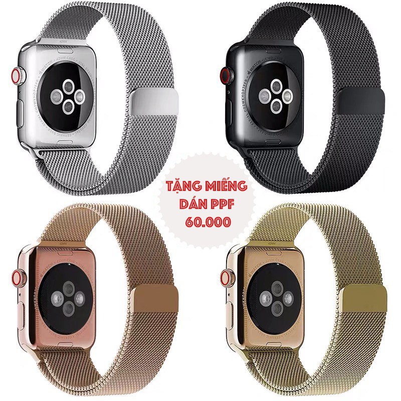 [TẶNG DÁN PPF 60K]Dây Apple Watch Thép Milanese Loop