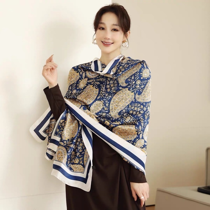 Khăn Choàng Lụa Dài Sang Chảnh Hoạ Tiết Boho Vintage